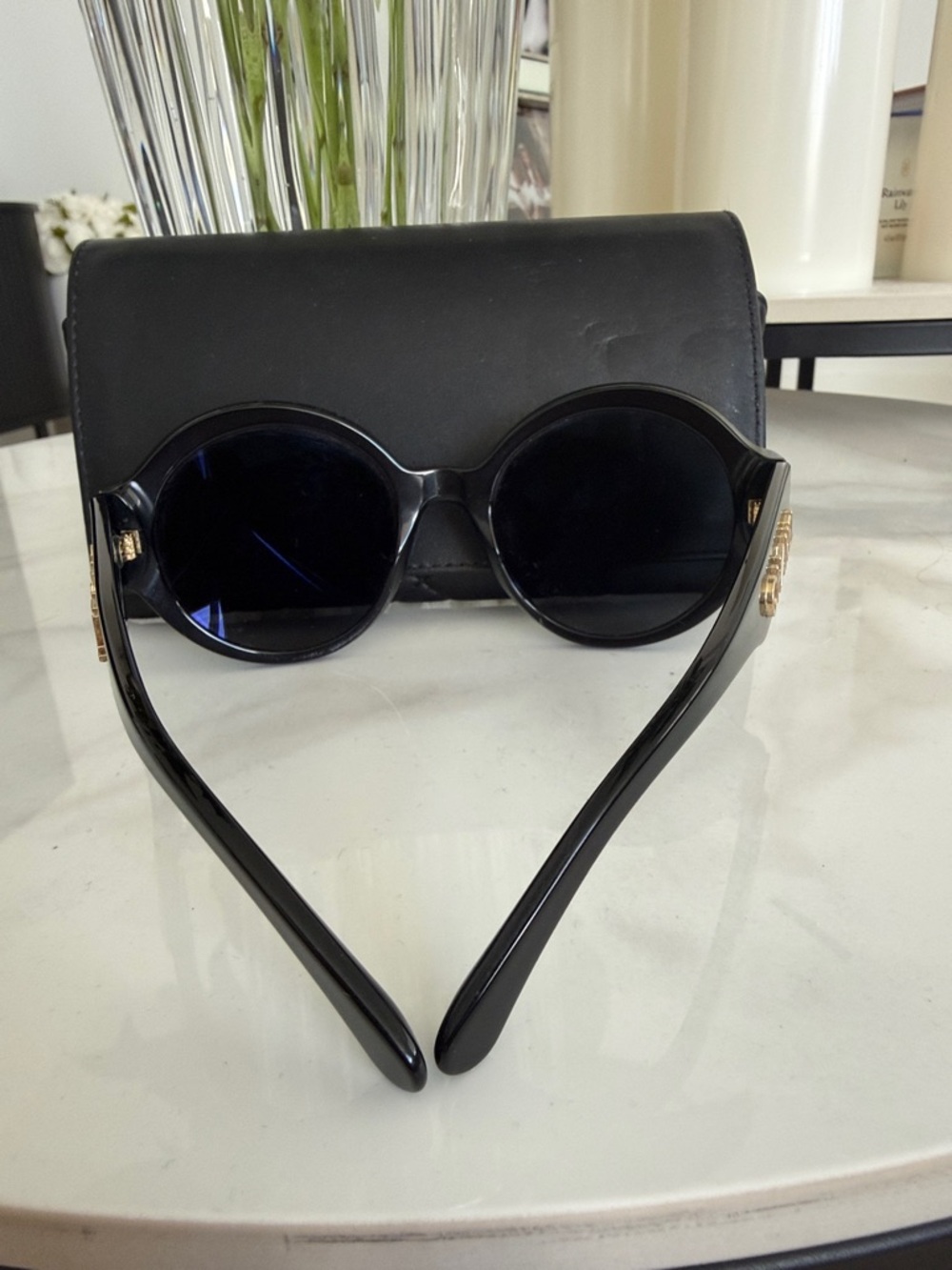 CHANEL Black Round Acetate Sunglasses with Case - Picture 3 of 4